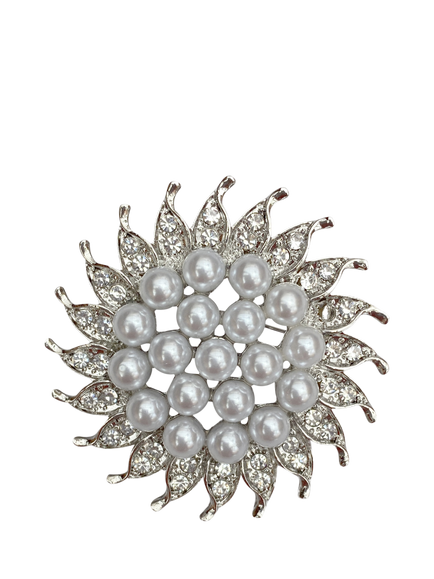 QueenMee Embellished Sunflower Brooch, Silver, Silver
