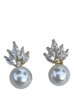 QueenMee Faux Pearl Drop Earrings, Gold, Gold