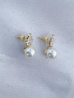 QueenMee Faux Pearl Drop Earrings, Gold - view 2, Gold