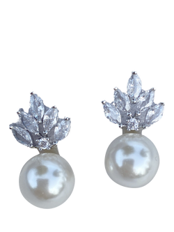 QueenMee Faux Pearl Drop Earrings, Silver, Silver