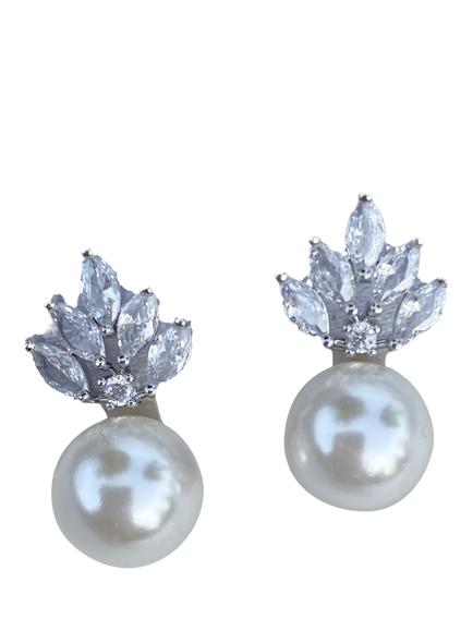 QueenMee Faux Pearl Drop Earrings, Silver, Silver