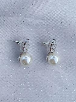 QueenMee Faux Pearl Drop Earrings, Silver - view 2, Silver