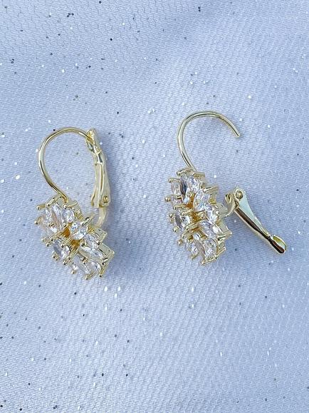 QueenMee Floral Diamante Earrings, Gold