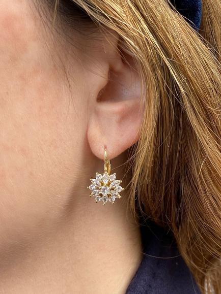 QueenMee Floral Diamante Earrings - view 2, Gold