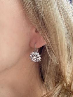 QueenMee Floral Diamante Earrings - view 2, Silver