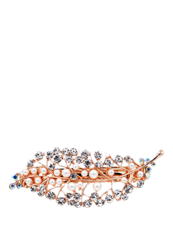 QueenMee Leaf Pearl & Diamante Hair Clip, Leaf Rose Gold, Leaf Rose Gold