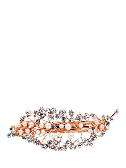 QueenMee Leaf Pearl & Diamante Hair Clip, Leaf Rose Gold, Leaf Rose Gold