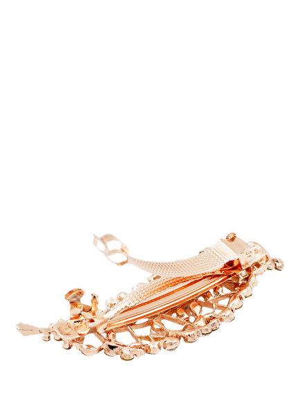 QueenMee Leaf Pearl & Diamante Hair Clip, Leaf Rose Gold - view 2, Leaf Rose Gold