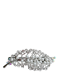 QueenMee Leaf Pearl & Diamante Hair Clip, Leaf Silver, Leaf Silver