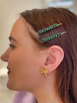 QueenMee Crystal Hair Slides, Gold - view 2, Gold