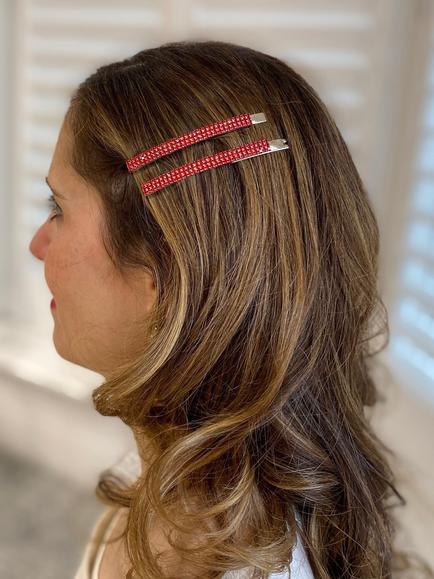 QueenMee Embellished Hair Slides, Red - view 2, Red