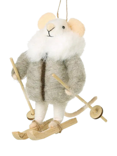 Truly Grey Coat Ski Mouse Tree Decoration