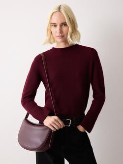 Jigsaw Fold Over Pure Leather Sling Bag, Burgundy - view 2, Burgundy