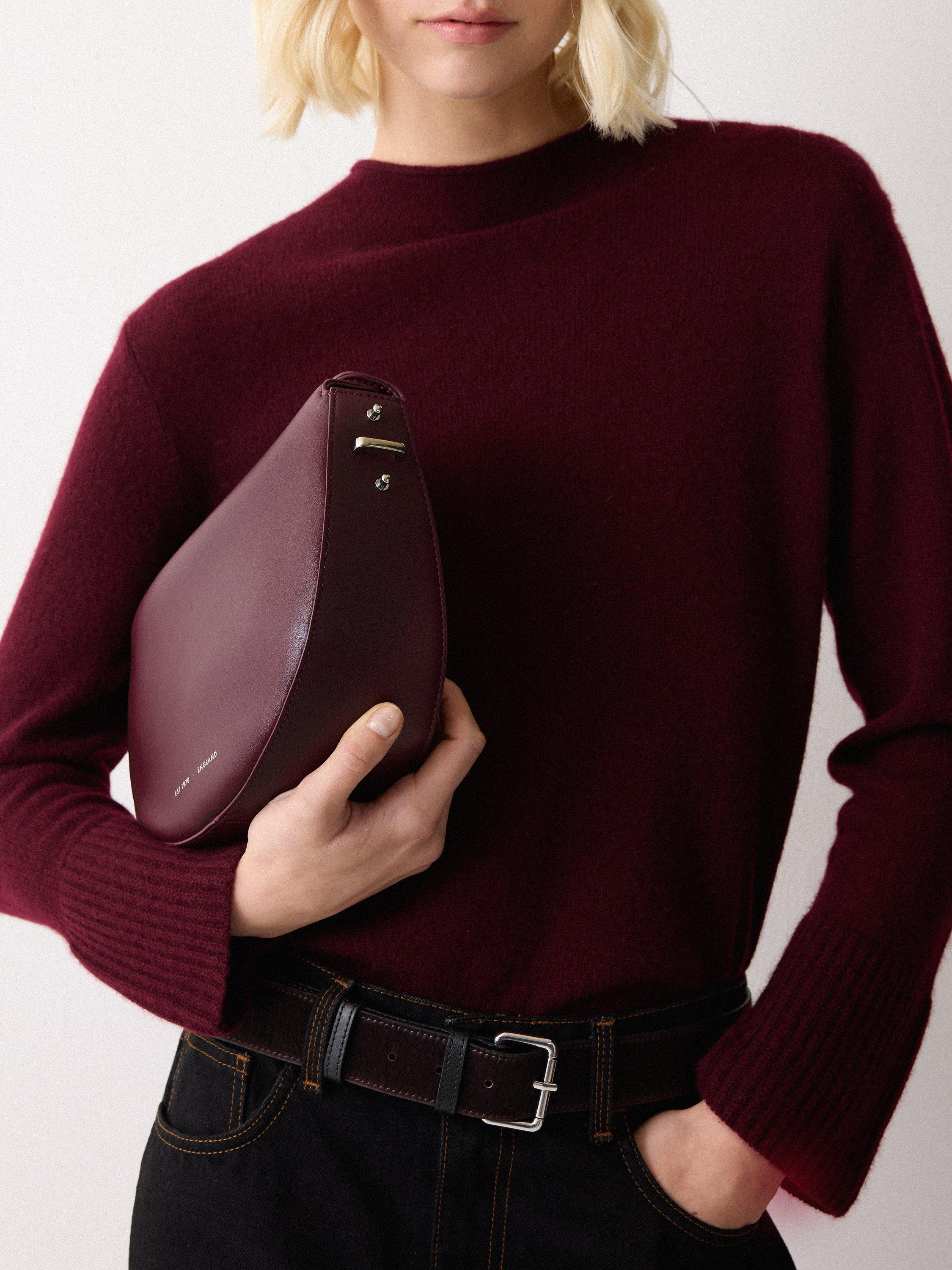 Product image 6 of 8, which shows Jigsaw Fold Over Pure Leather Sling Bag, Burgundy