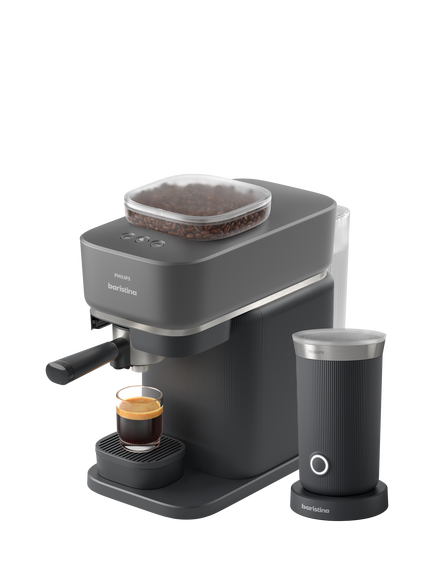 Philips Baristina Automatic Bean to Cup Coffee Machine & Milk Frother Set, Black, Black