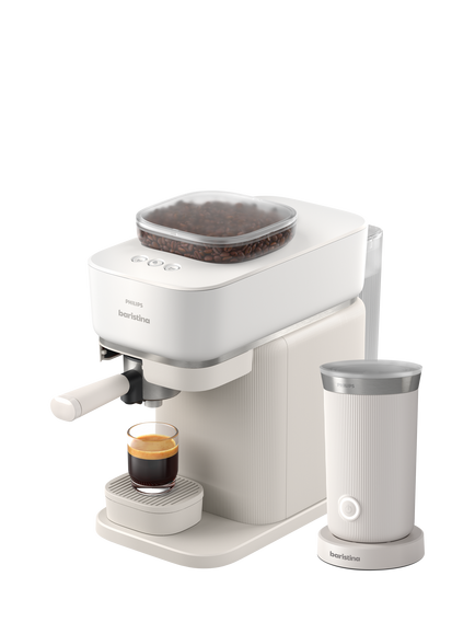 Philips Baristina Automatic Bean to Cup Coffee Machine & Milk Frother Set, White, White