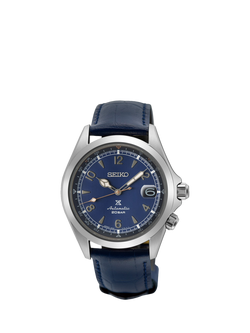Seiko SPB531J1 Men's Alpinist Prospex Leather Strap Watch, Blue, Blue