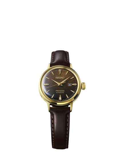 Seiko RE020J1 Women's Seiko Presage Cocktail Time Leather Strap Watch, Coffee Brown - view 2, Coffee Brown