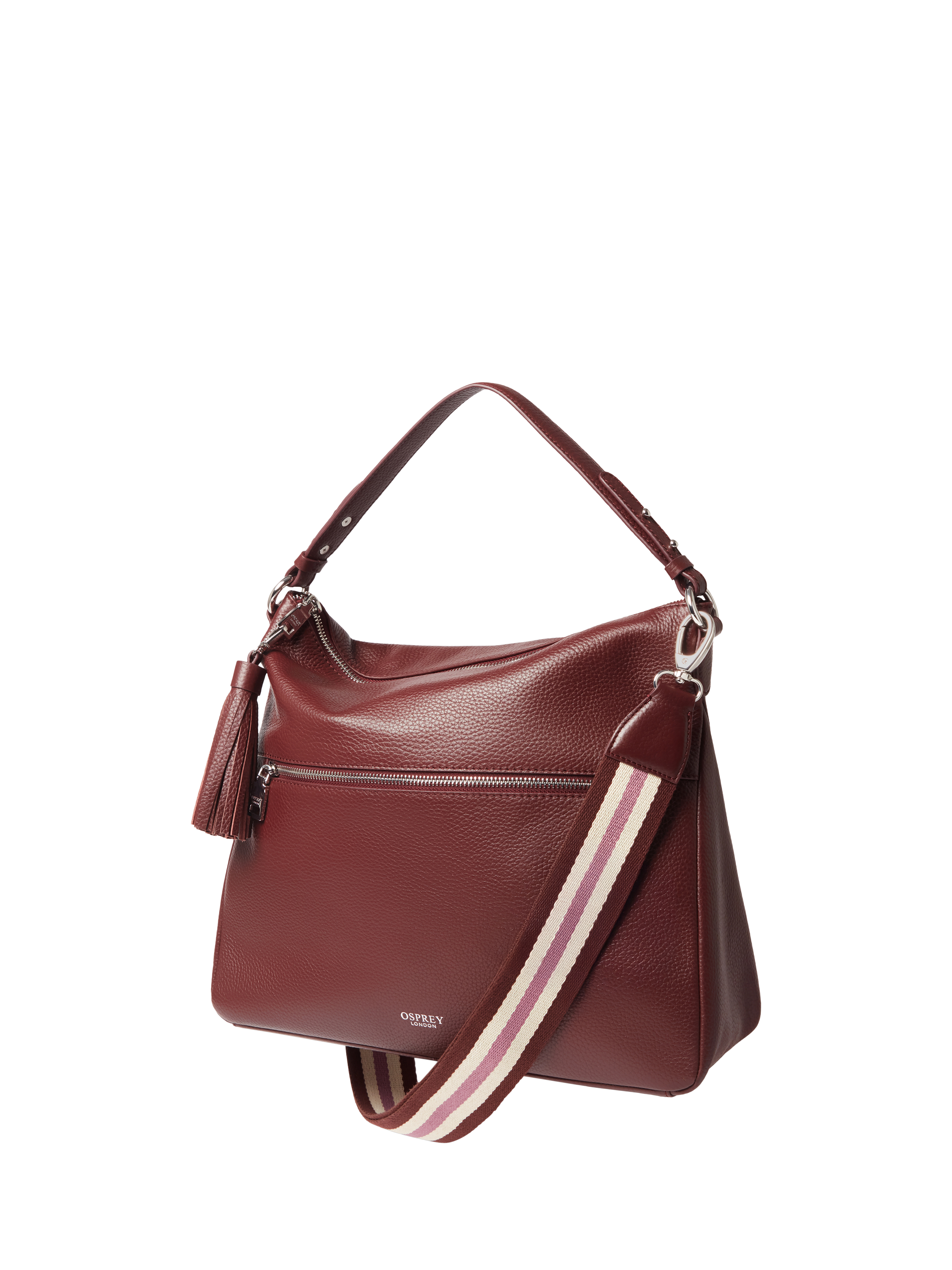 Product image 1 of 5, which shows OSPREY LONDON Stella Leather Hobo Bag, Merlot