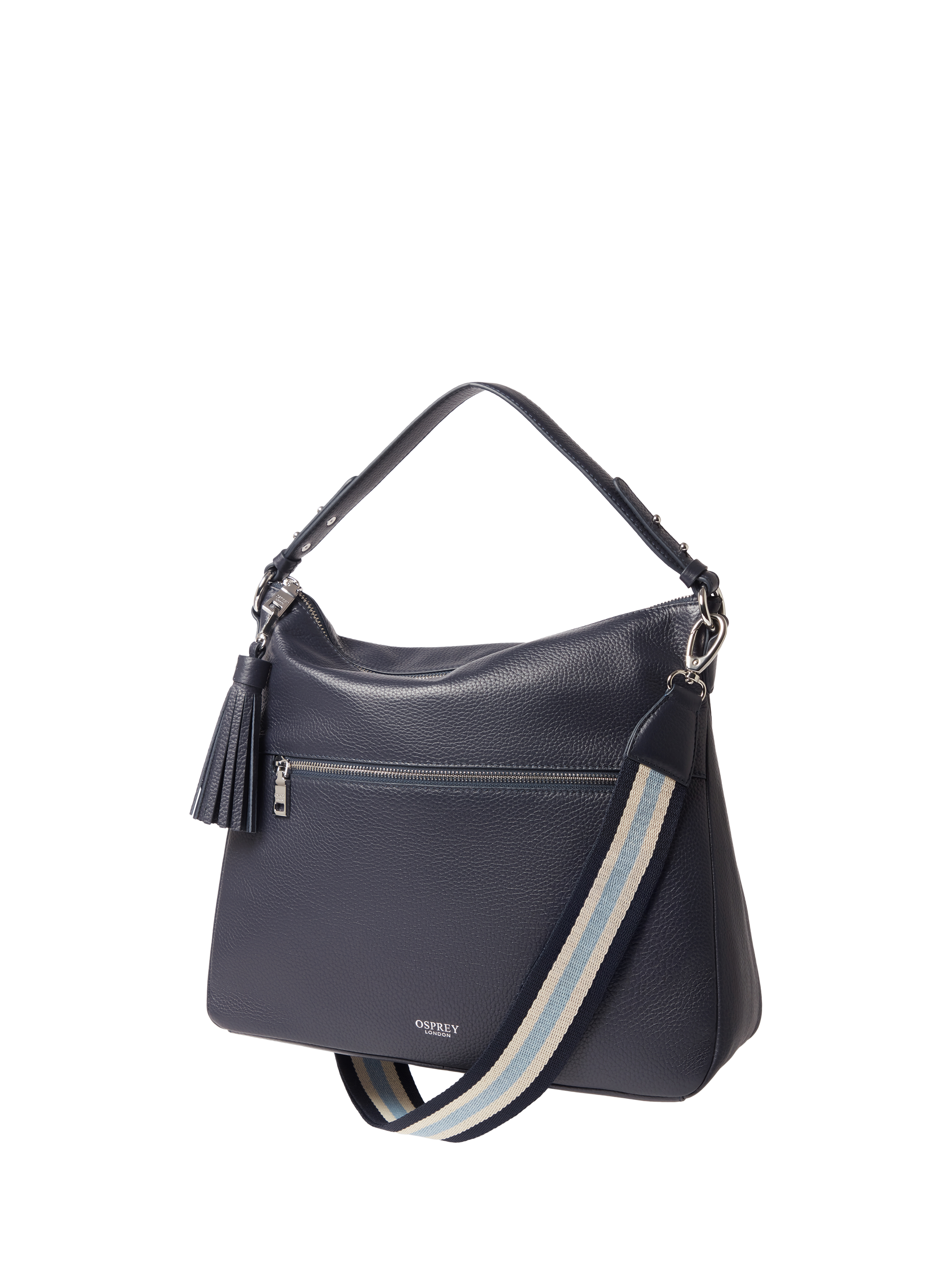 Product image 1 of 5, which shows OSPREY LONDON Stella Leather Hobo Bag, Navy