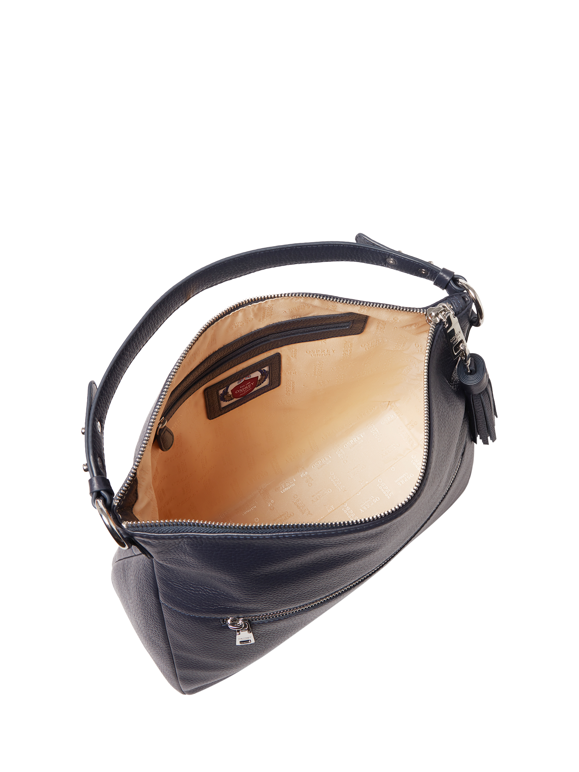 Product image 5 of 5, which shows OSPREY LONDON Stella Leather Hobo Bag, Navy