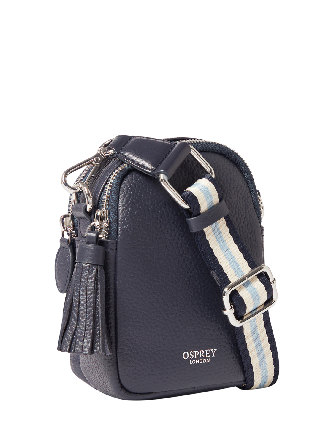 Product image 2 of 5, which shows OSPREY LONDON Stella Leather Phone Bag, Navy