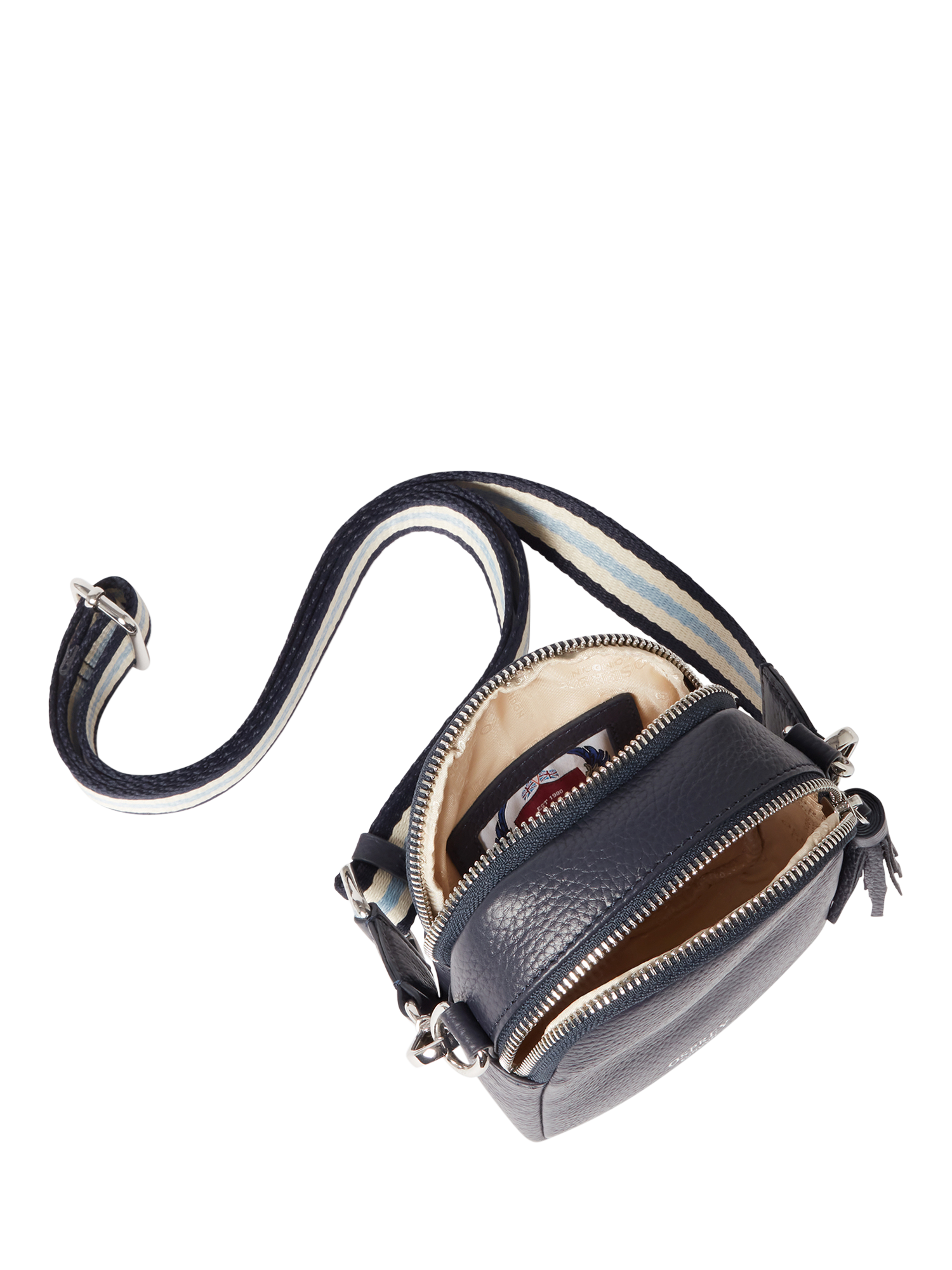 Product image 5 of 5, which shows OSPREY LONDON Stella Leather Phone Bag, Navy