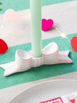 Talking Tables Stripe Bow Candle Holder, Pink - view 2, Pink
