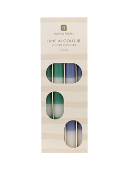 Talking Tables Dine in Colour Striped Dinner Candles, Pack of 4, Green/Blue, Green & Blue