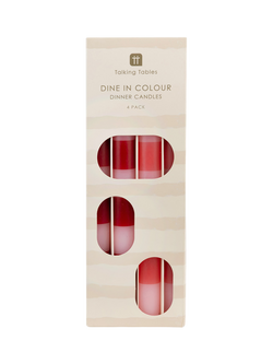 Talking Tables Dine in Colour Striped Dinner Candles, Pack of 4, Red/Pink, Red & Pink