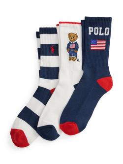 Ralph Lauren Kids' Polo Crew Socks, Pack of 3, White Navy Red, White Navy Red