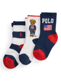 Ralph Lauren Kids' Polo Crew Socks, Pack of 3, White Navy Red - view 2, White Navy Red