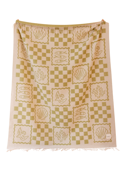 TBCo Stripe Harlequin Pure Lambswool Blanket, Green Motif, Green Motif