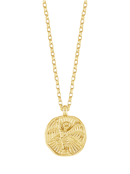 Dower & Hall St. Michael Tiny Charm Necklace, Gold, Gold