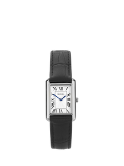Sekonda 40744 Colette Rectangular Leather Strap Watch, Black, Black