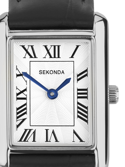 Sekonda 40744 Colette Rectangular Leather Strap Watch, Black - view 2, Black