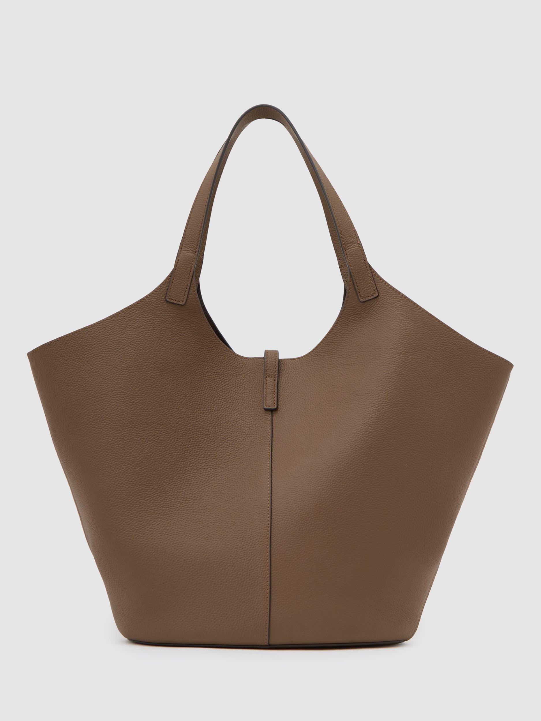 Product image 2 of 5, which shows Reiss Lyra Leather and Suede Tote Bag, Tan