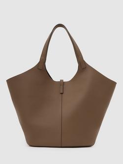 Reiss Lyra Leather and Suede Tote Bag, Tan - view 2, Tan