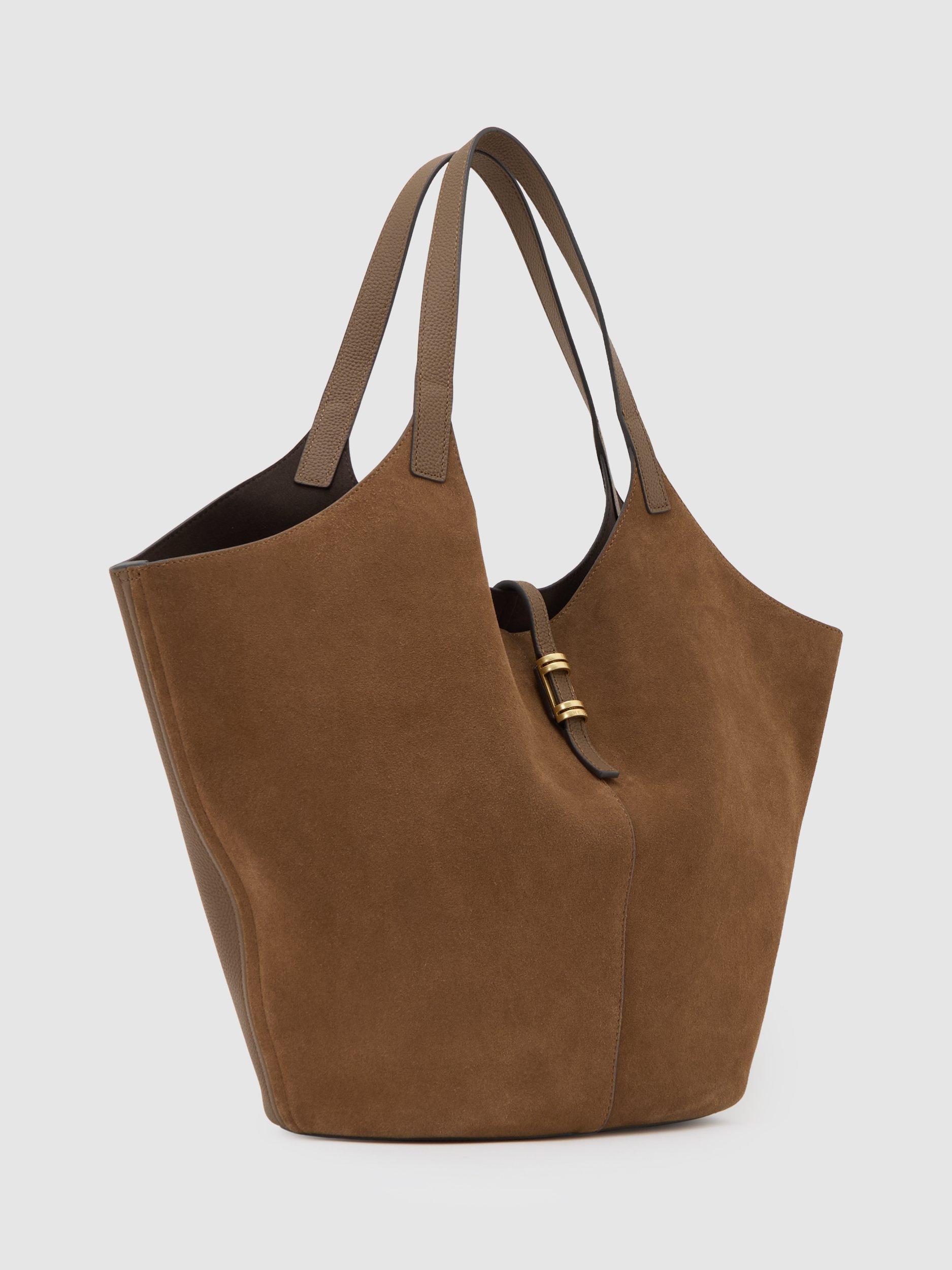 Product image 4 of 5, which shows Reiss Lyra Leather and Suede Tote Bag, Tan