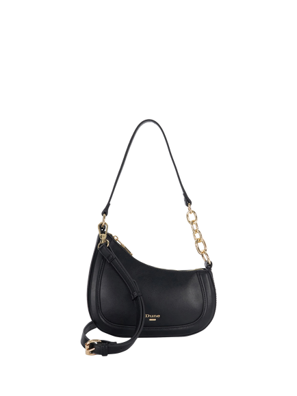 Dune London Direction Asymmetric Chain Shoulder Bag, Black, Smooth Black