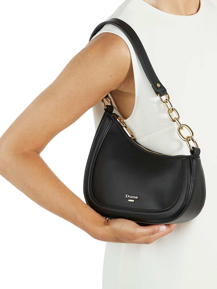 Dune London Direction Asymmetric Chain Shoulder Bag, Black - view 2, Smooth Black