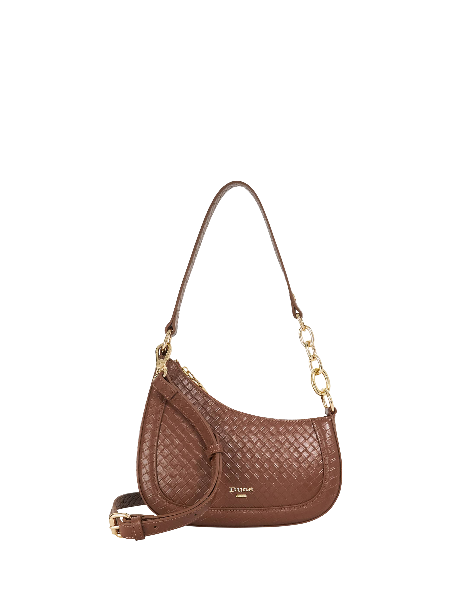 Product image 1 of 5, which shows Dune London Direction Chain Leather Shoulder Bag, Brown