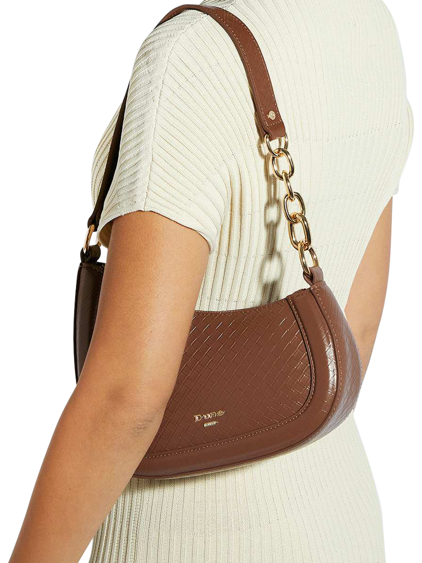 Product image 2 of 5, which shows Dune London Direction Chain Leather Shoulder Bag, Brown