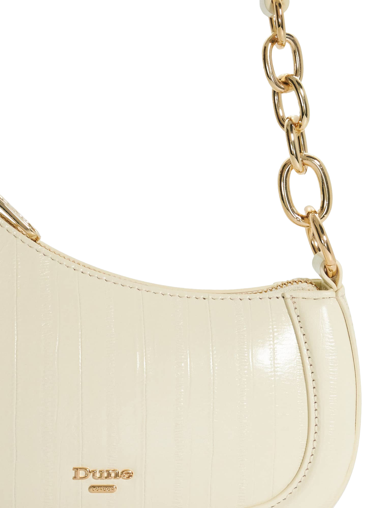Product image 5 of 5, which shows Dune London Direction Asymmetric Chain Shoulder Bag, Ecru