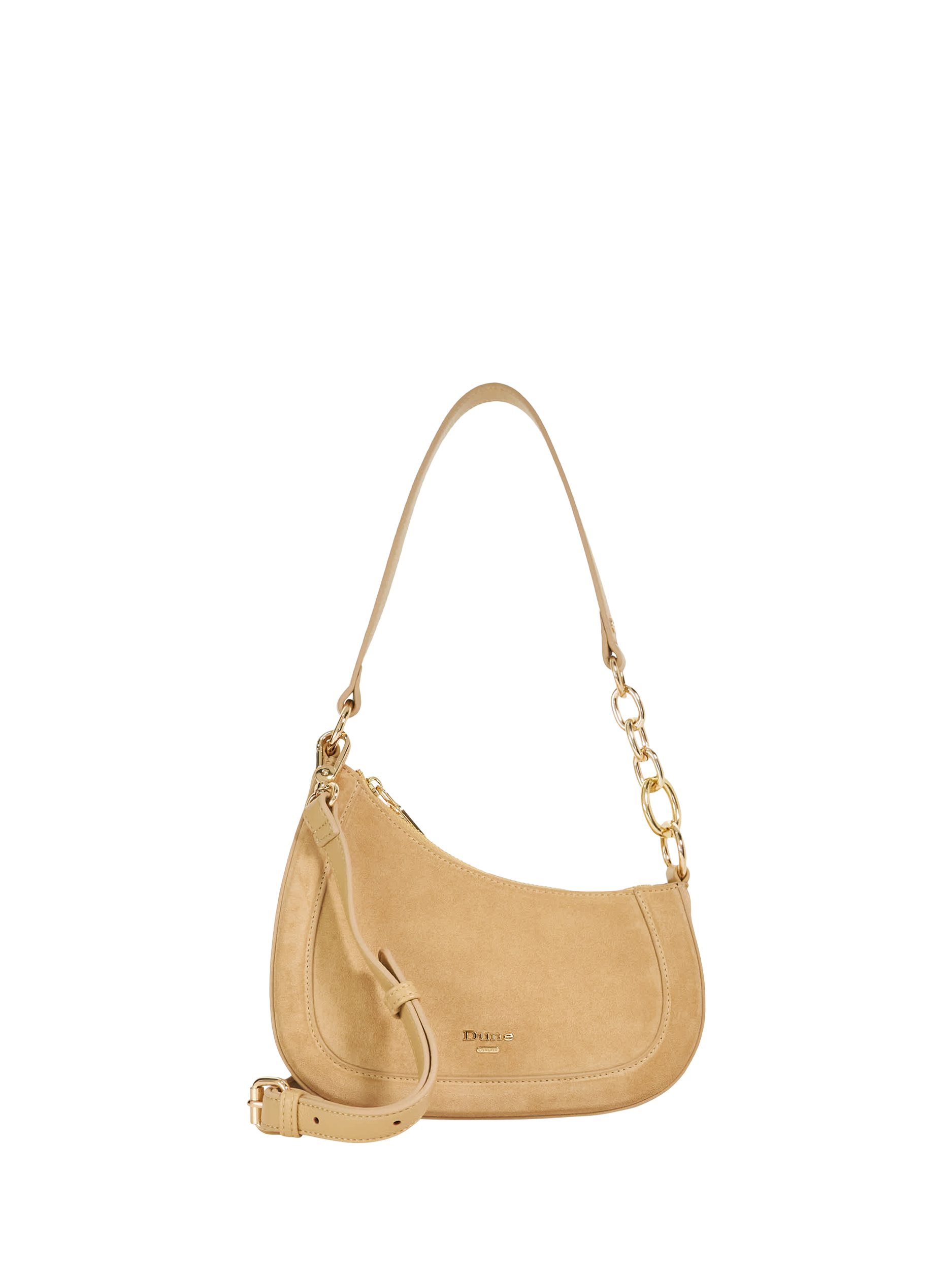 Product image 1 of 5, which shows Dune London Direction Asymmetric Chain Shoulder Bag, Taupe