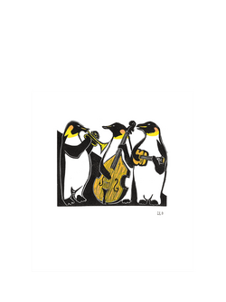 Woodmansterne Penguins Playing Instruments Blank Greeting Card, Multi