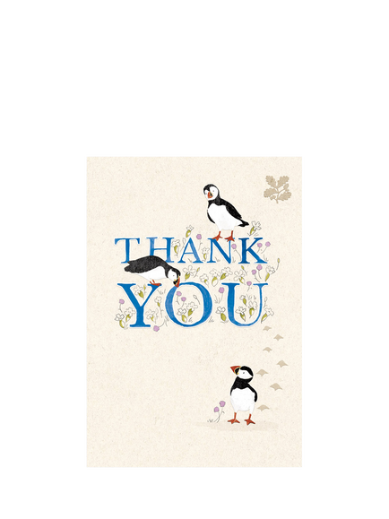 Woodmansterne Puffins & Flowers Thank You Card, Multi
