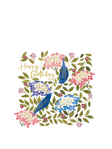 WoodmansterneBirds & Hydrangeas Birthday Card, Multi
