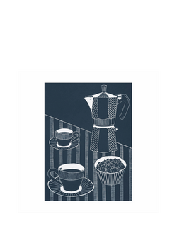 Leaf Moka Pot & Cups Blank Greeting Card, Multi