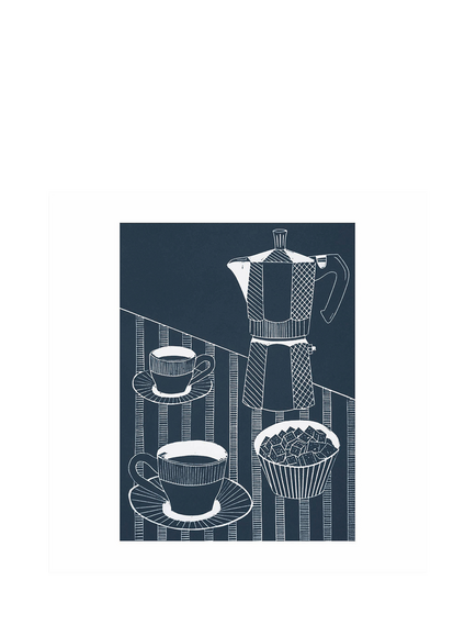 Leaf Moka Pot & Cups Blank Greeting Card, Multi